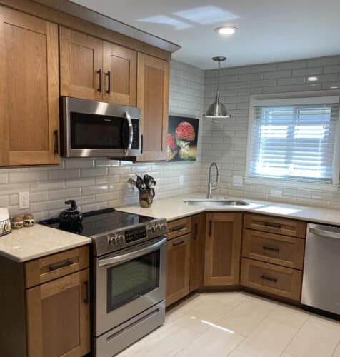 kitchen remodel with cherry shaker cabinets