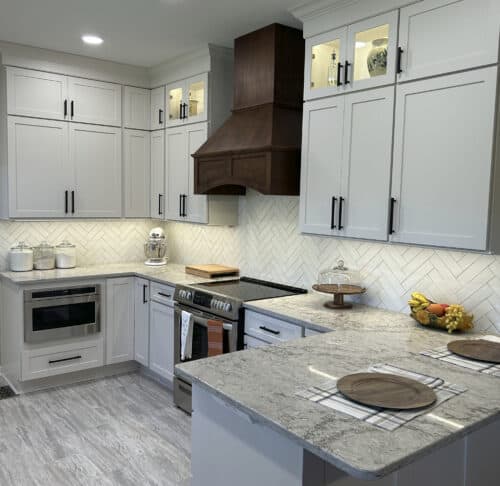 kitchen remodel with herringbone backsplash