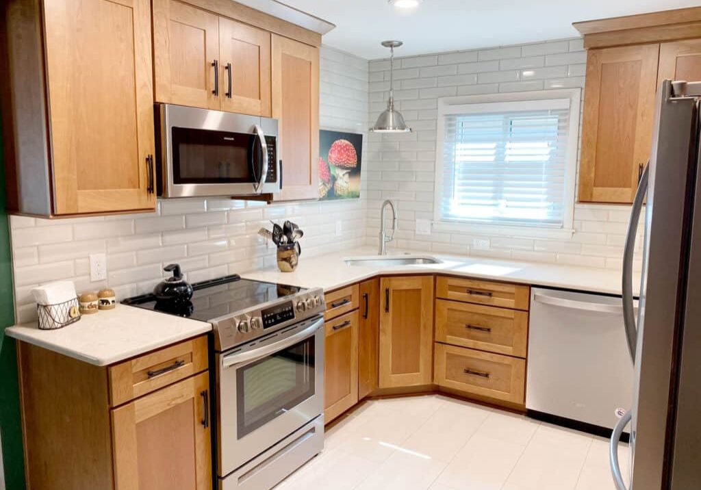gladeville kitchen remodel with shaker style cherry cabinets and subway tile backsplash