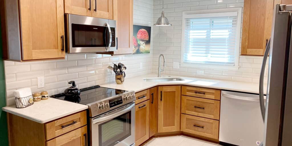 gladeville kitchen remodel with shaker style cherry cabinets and subway tile backsplash