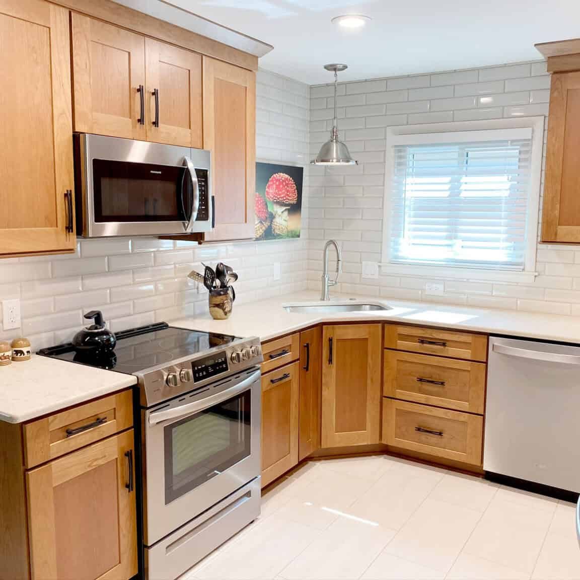 gladeville kitchen remodel with shaker style cherry cabinets and subway tile backsplash