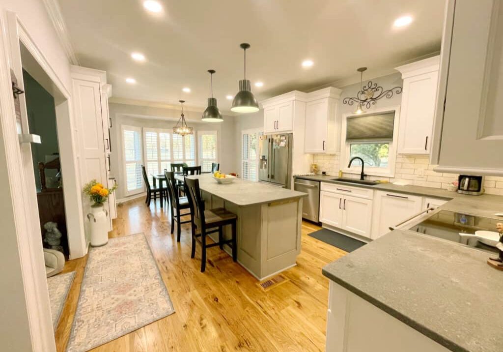hermitage kitchen remodel with gray island cabinets