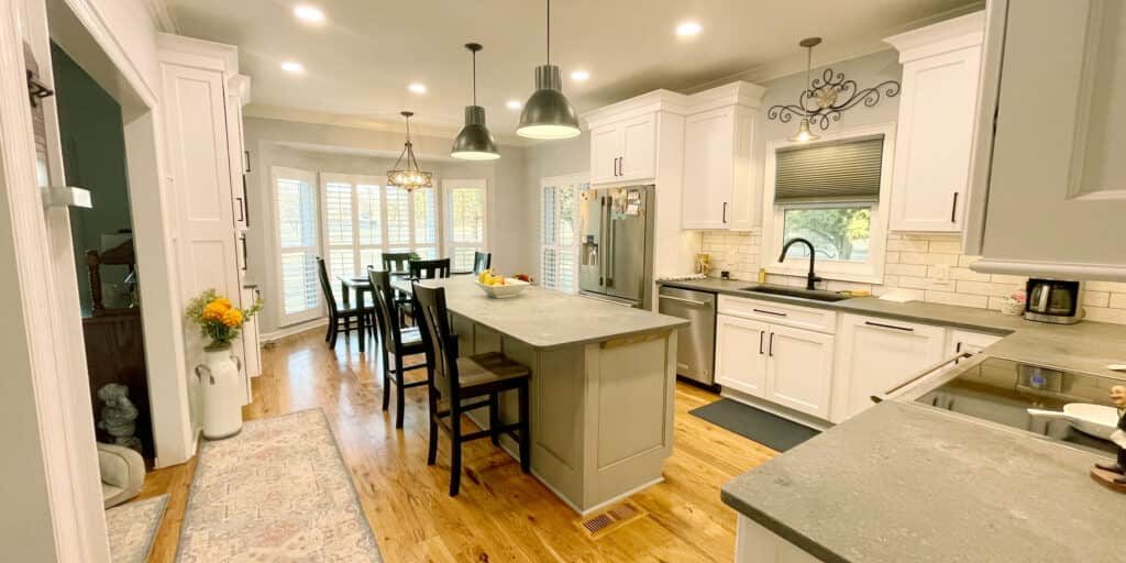hermitage kitchen remodel with gray island cabinets