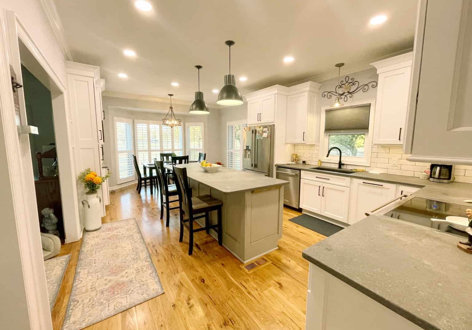 hermitage kitchen remodel with gray island cabinets