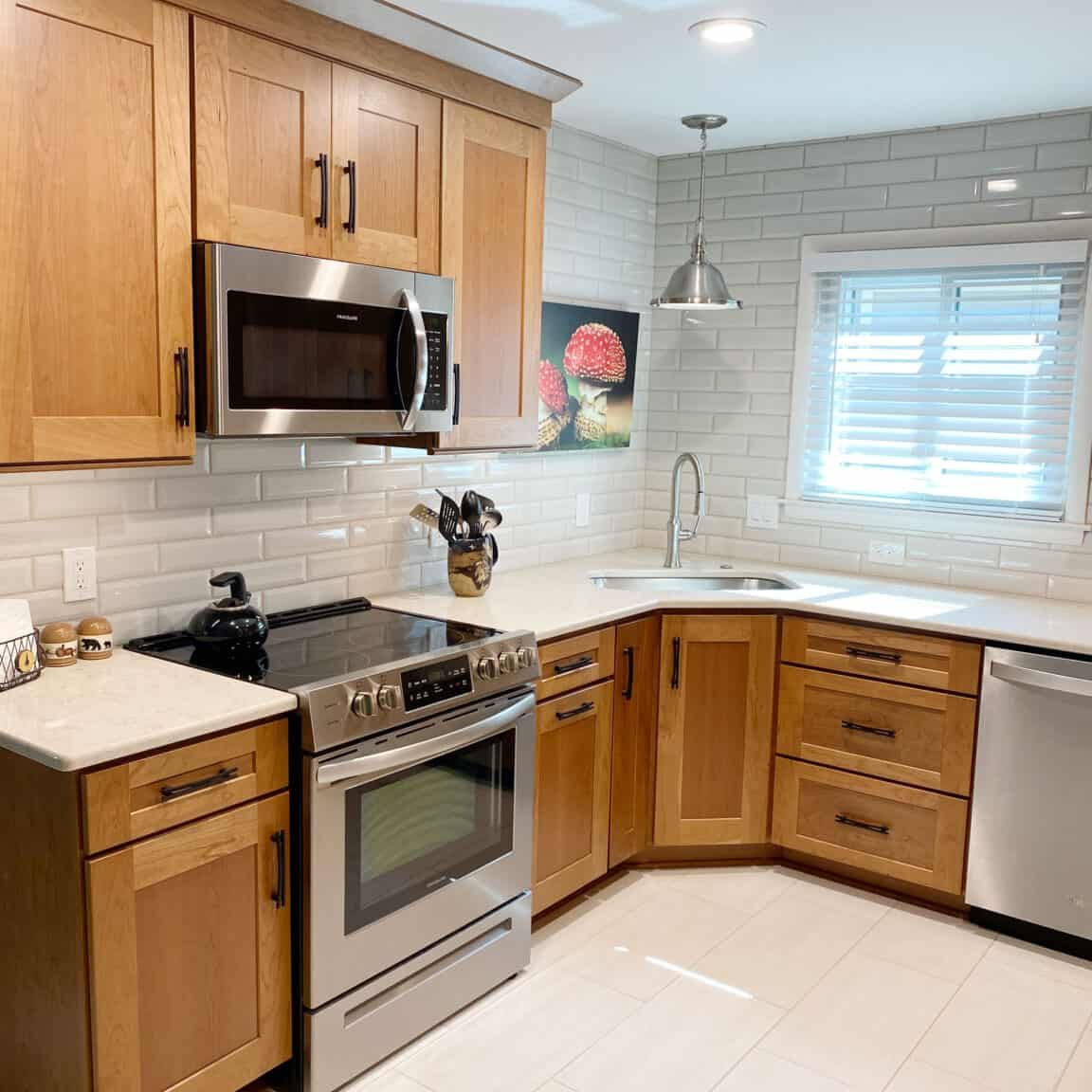 kitchen remodel with cherry shaker cabinets