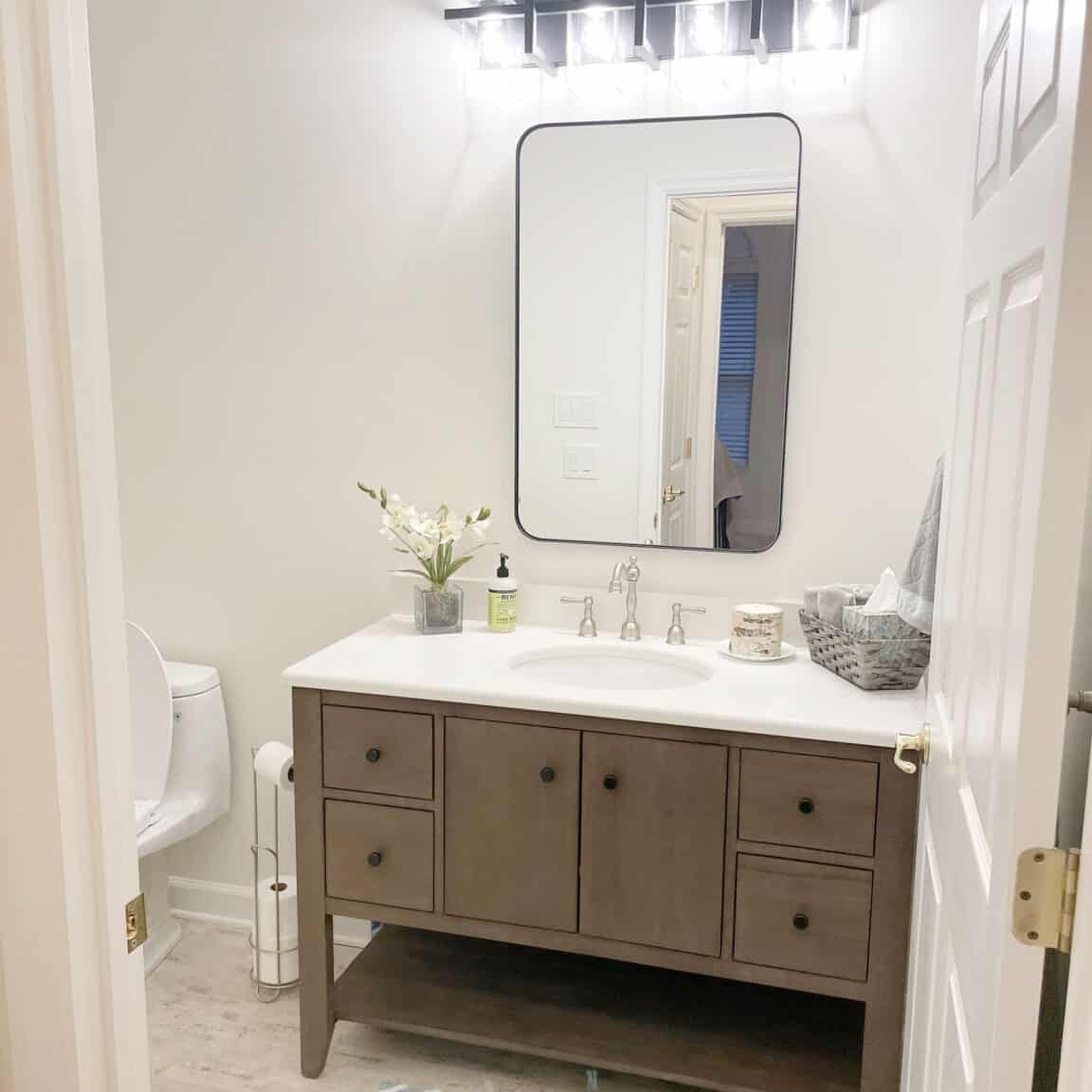 lebanon bathroom remodel with dark wood freestanding vanity