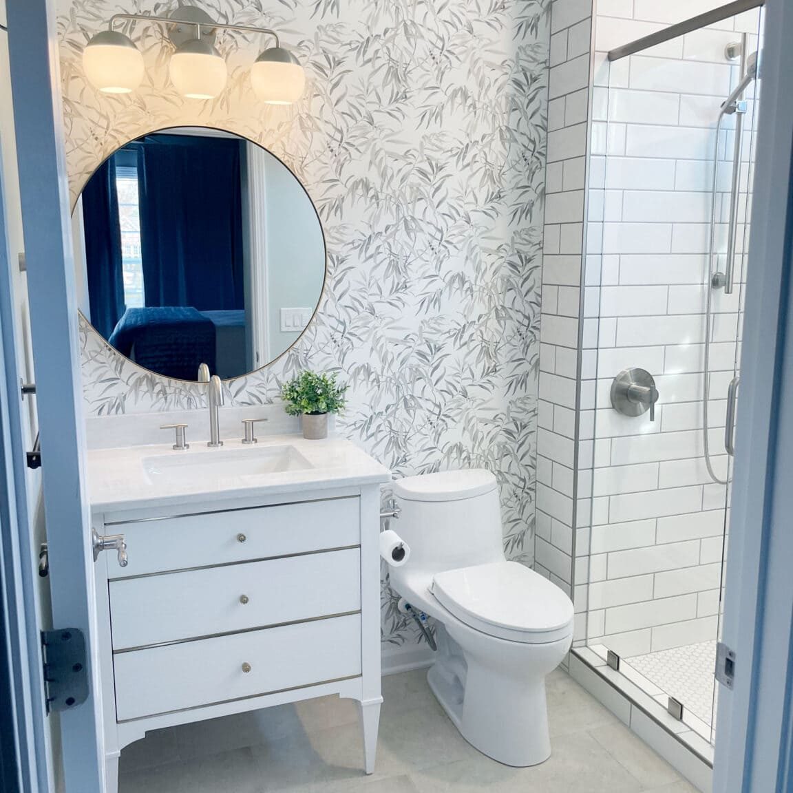mt juliet bathoom remodel with wallpaper and subway tile