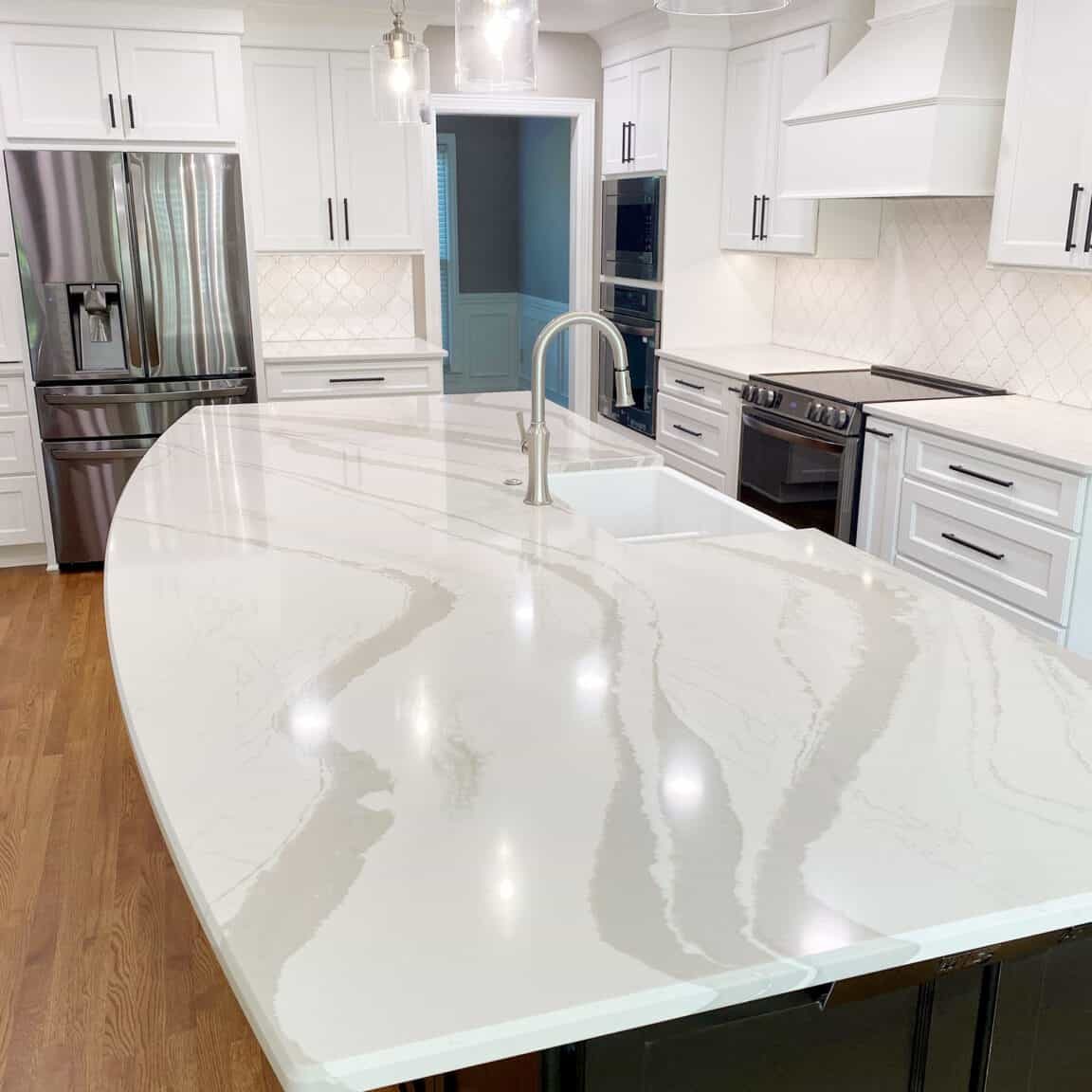 mt juliet kitchen remodel with large cambria island countertop and arabesque tile