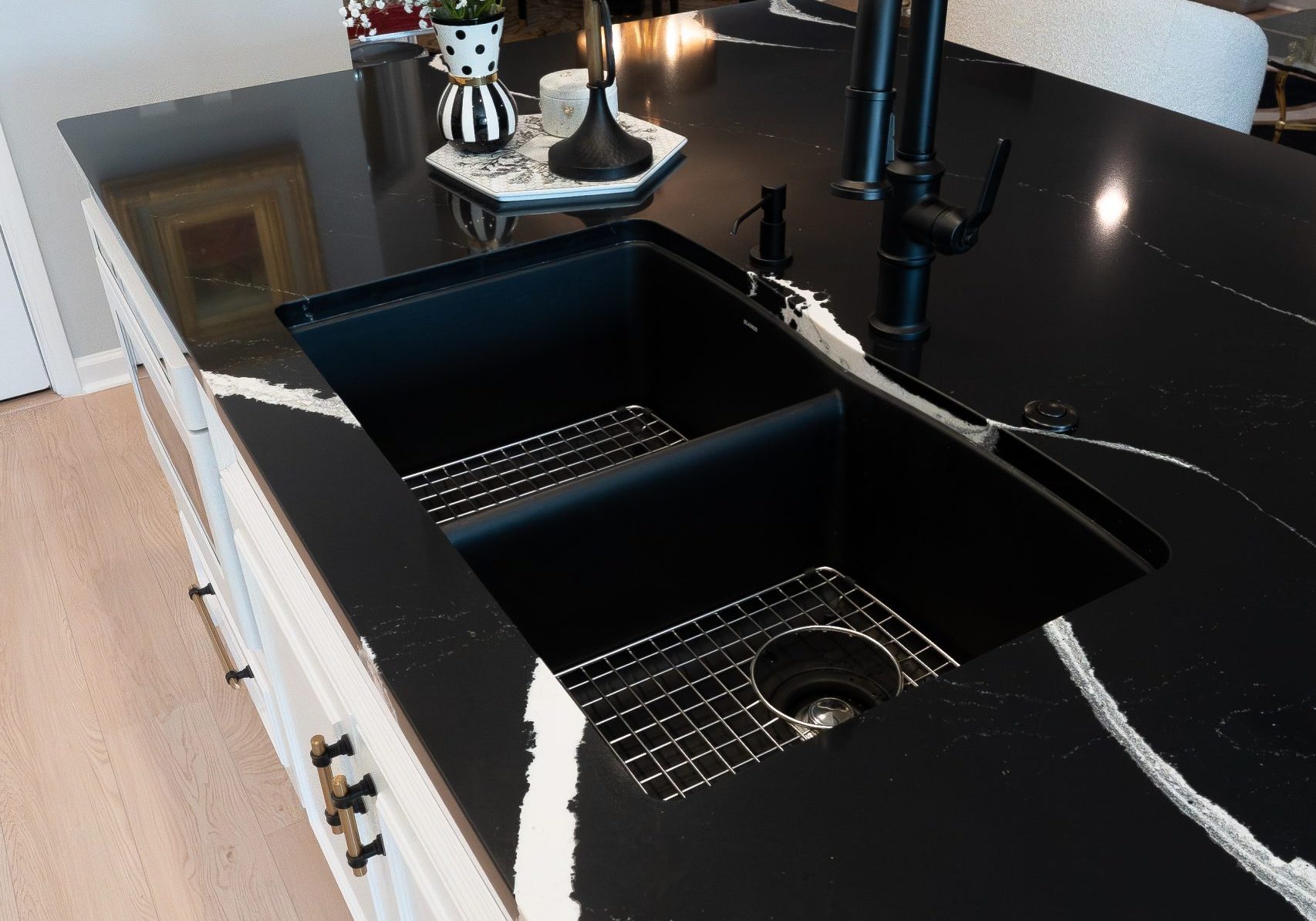 Kitchen Remodel with black Blanco Sink and black faucet
